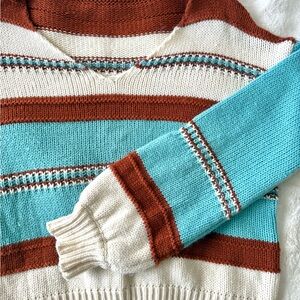 SHEIN V-Neck Sweater - White, Rust, and Blue